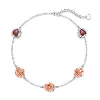 wholesale 925 Sterling Silver Heart & Flower Stone Adjustable Bracelet for Women/Girls Gift-02-Cat