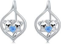 wholesale 925 Sterling Silver Koala Heart Stud Earrings with Blue Crystal and Love Design-Koala