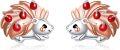 wholesale 925 Sterling Silver Hedgehog Stud Earrings with Red Beads and Rose Gold Accents - Adorable Animal Jewelry for Women-0-0