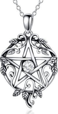 wholesale 925 Sterling Silver Pentagram Necklace with Birthstone Wiccan Tetragrammaton Gift for Women-04-Apr