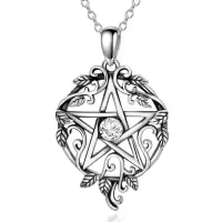 wholesale 925 Sterling Silver Pentagram Necklace with Birthstone Wiccan Tetragrammaton Gift for Women-04-Apr