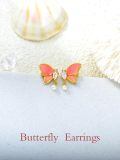 wholesale 925 Sterling Silver Butterfly Earrings With Coral Wings And Pearls-0-3