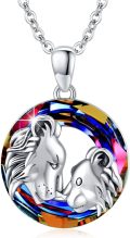 wholesale 925 Sterling Silver Rainbow Crystal Lion Head Pendant Necklace for Women-0-0