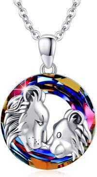 wholesale 925 Sterling Silver Rainbow Crystal Lion Head Pendant Necklace for Women-Tiger Pendant