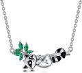 wholesale 925 Sterling Silver Raccoon Pendant Necklace with Green Crystal Accents and Black Enamel Details - Gifts for Her Him-0-0