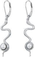 wholesale 925 Sterling Silver Snake Pearl Drop Dangle Leverback Earrings  for Women Girls-0-0