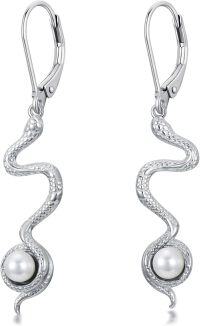 wholesale 925 Sterling Silver Snake Pearl Drop Dangle Leverback Earrings  for Women Girls-C