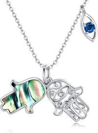 wholesale 925 Sterling Silver Hamsa Hand Abalone Shell Crystal Blue Topaz Evil Eye Pendant Necklace for Women-Hamsa