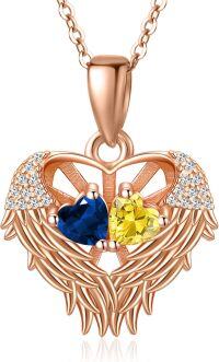 wholesale Sterling Silver 2 Birthstones Angel Wings Necklace for Women-09-11-Sept-Nov