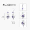 wholesale 925 Sterling Silver Purple Heart-Shaped Floral Drop Earrings with Crystal Accents-0-3