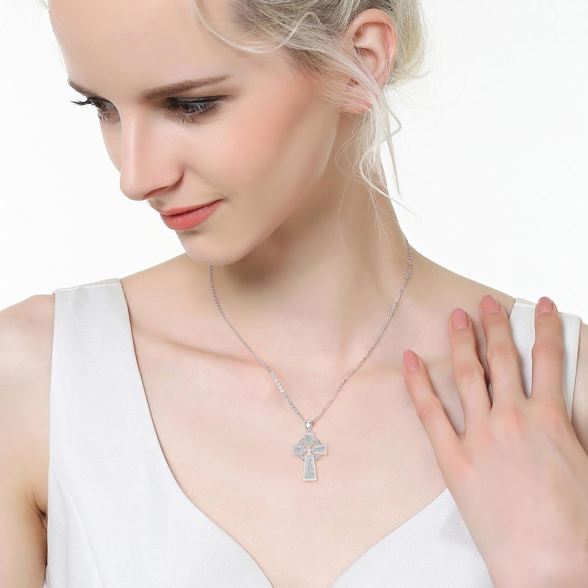 Sterling Silver Diamond Cross Necklace for Women-0-5