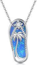 wholesale 925 Sterling Silver Blue Opal Palm Tree Flip Flop Pendant Necklace-0-0