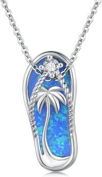 wholesale 925 Sterling Silver Blue Opal Palm Tree Flip Flop Pendant Necklace-Flip Flop