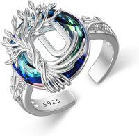 wholesale Tree Of Life Open Ring 925 Sterling Silver With Blue Circle Crystal Initial W Adjustable Ring Birthday Jewelry For Women -undefined