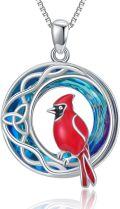 wholesale 925 Sterling Silver Red Cardinal Pendant with Blue Swarovski Crystals and Celtic Knots Necklace for Women-0-0