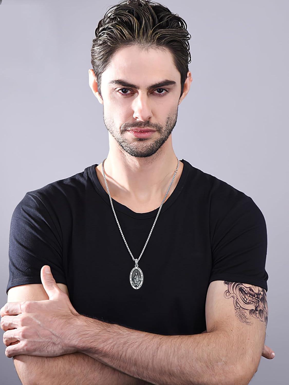 wholesale 925 Sterling Silver St Martin Pendant Necklace with Stainless Steel Chain Religious s for Men & Women-0-4