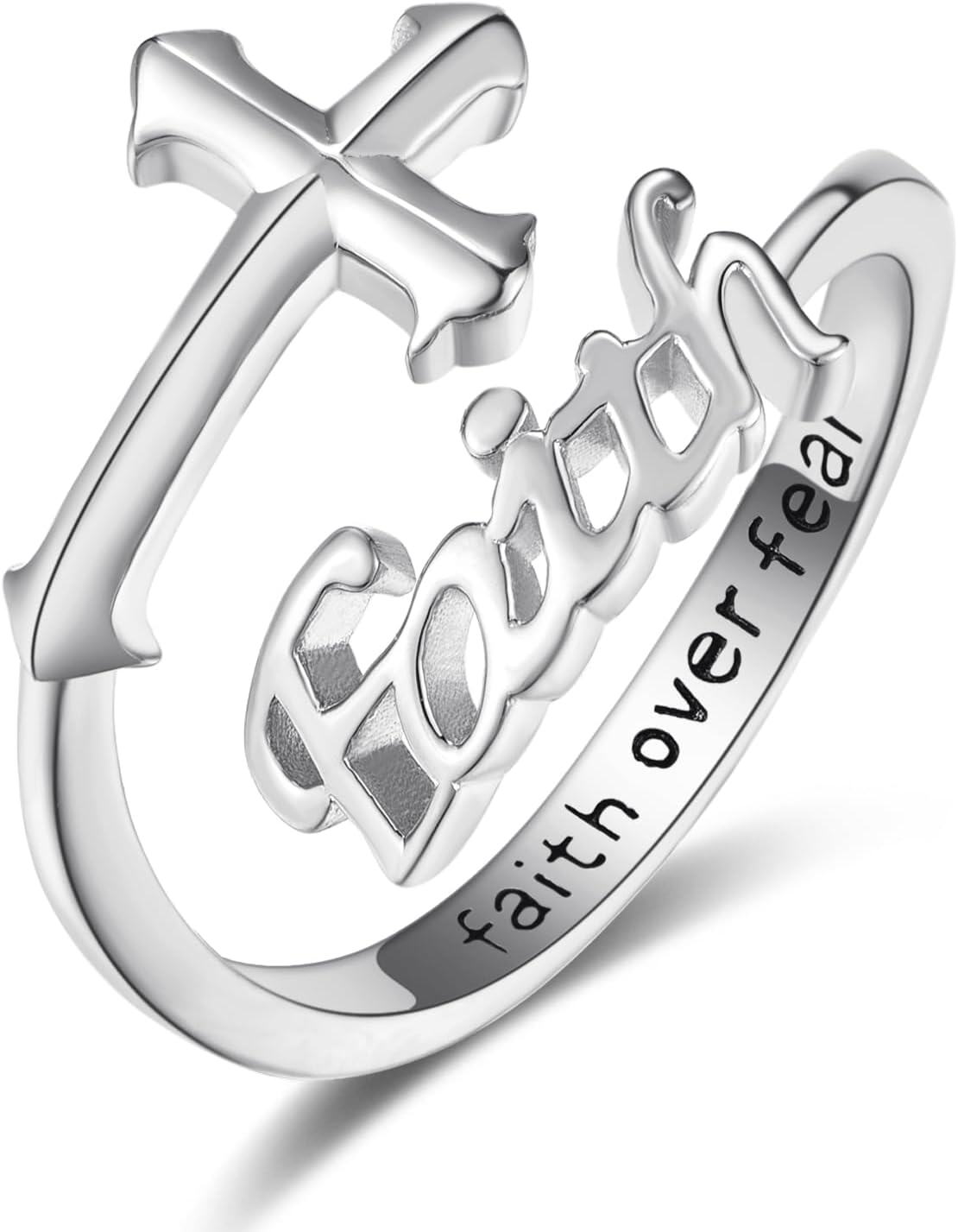 Sterling Silver Faith Cross Ring for Women Christian Crucifix Jewelry-0-0