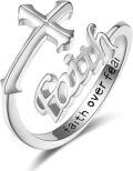 wholesale 925 Sterling Silver Faith Overcome Fear Cross Ring for Women, Adjustable Religious Jewelry Gift-0-0