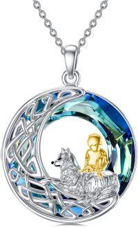 wholesale TOUPOP Wolf Jewelry Sterling Silver Wolf And Boy Pendant Necklace With Blue Circle Crystal Celtic Jewelry Gifts For Women Men Christmas Birthday -undefined