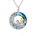 TOUPOP Sterling Silver Blue Crystal Wolf And Boy Pendant Necklace-0-0