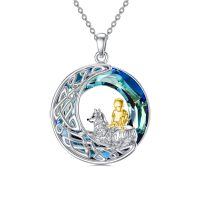 TOUPOP Sterling Silver Blue Crystal Wolf And Boy Pendant Necklace-undefined