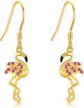 wholesale 14K Gold Flamingo Shape Pink Crystal Drop Earrings 14K Gold  s for Her-0-0