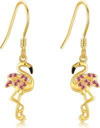 wholesale 14K Gold Flamingo Shape Pink Crystal Drop Earrings 14K Gold  s for Her-Flamingo Earrings