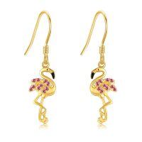 wholesale 14k Gold Flamingo Drop Earrings With Pink Crystal Wings For Women-Flamingo Earrings