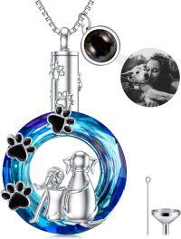 wholesale  925 Sterling Silver Picture Projection Urn Pendant Necklace for Pet Ashes Hair Dirt - Customizable Memorial Jewelry Gift-Dog-Photo