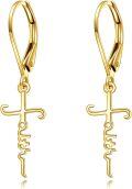 wholesale 14K Gold  Cross Drop Earrings with Lotus and Sunflower Design-0-0