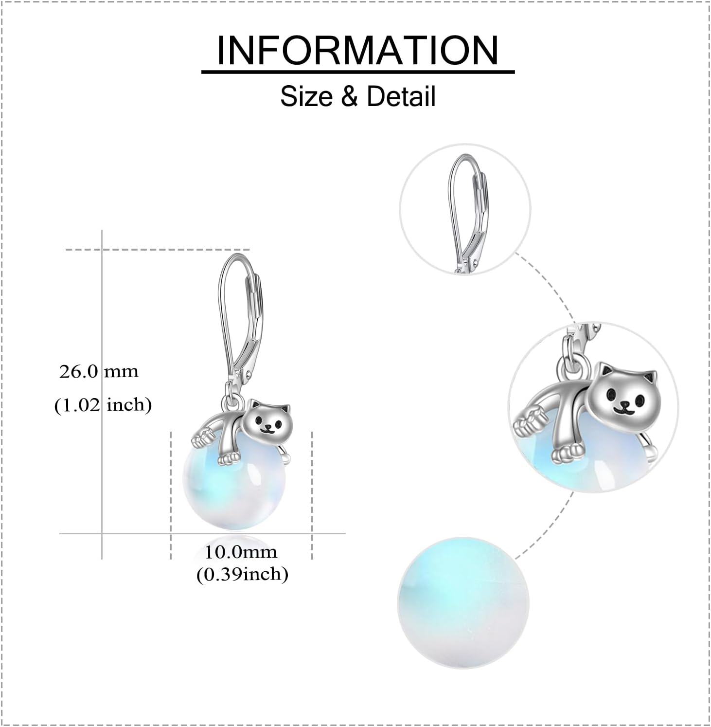 925 Sterling Silver Opalite Cat Dangle Earrings-0-3