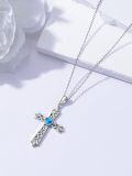 wholesale 925 Sterling Silver Heart-Shaped Blue Crystal Celtic Cross Pendant Necklaces for Women Girls s 45cm Chain Length-0-2