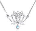 wholesale 925 Sterling Silver Lotus Flower Om Symbol with Blue Moonstone and Cubic Zirconia Pendant Necklace for Women Girls  43cm Chain Length-0-0
