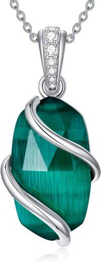 wholesale Sterling Silver Gemstone Dainty Pendant Necklace for Women Mom Gift-A-Emerald-May