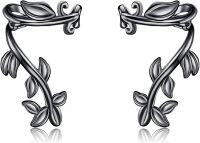 wholesale 925 Sterling Silver Leaf Ear Cuff Earrings Non-Piercing Clip-On Cartilage s for Women-Black