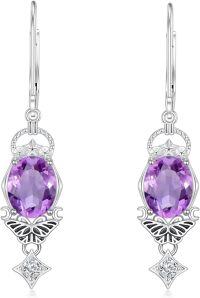 wholesale 925 Sterling Silver 3 5ct Birthstone Vintage Butterfly Dangle Earrings for Women-Amethyst
