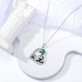 wholesale 925 Sterling Silver Heart-Shaped Mother and Baby Panda Pendant Necklace with Green Stones - Gifts for Women & Girls-0-5