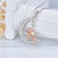 wholesale 925 Sterling Silver Crescent Moon Cat Riding Bicycle Rose Gold Cz Pendant Necklace-0-3
