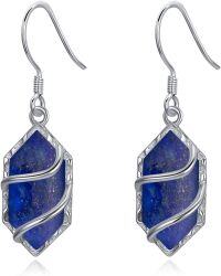 wholesale 925 Sterling Silver Gemstone Hexagon Drop Dangle Earrings Fine Jewelry Gifts for Women-Lapis Lazuli