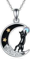 wholesale 925 Sterling Silver Moon & Black Cat Pendant Necklace with Star and Stone Charm s for Women-0-0