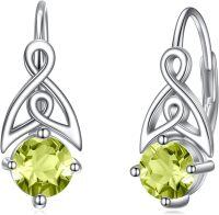 wholesale 925 Sterling Silver Celtic Birthstone Leverback Earrings Trinity Knot Gift-08-August
