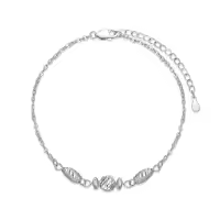 wholesale 14K Gold with Rhodium Plating and Beaded Design Anklet for Women-Diamond-cut Bead Bracelet