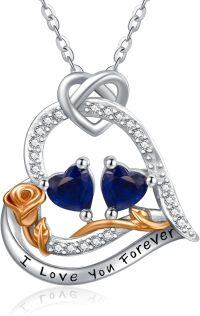 wholesale  Sterling Silver 2 Birthstones Rose Heart Necklace for Women -09-09-Sept-Sept