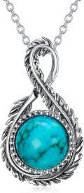 wholesale 925 Sterling Silver Natural Turquoise and Larimar Infinity Feather Pendant Necklace-0-0