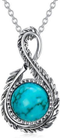 wholesale 925 Sterling Silver Natural Turquoise and Larimar Infinity Feather Pendant Necklace-Turquoise