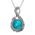 wholesale 925 Sterling Silver Natural Turquoise and Larimar Infinity Feather Pendant Necklace-0-0