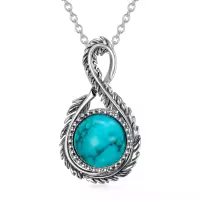 wholesale 925 Sterling Silver Natural Turquoise and Larimar Infinity Feather Pendant Necklace-Turquoise
