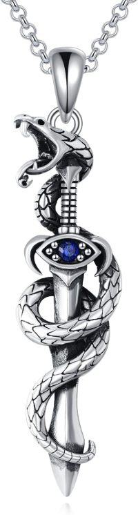 wholesale 925 Sterling Silver Snake Wrapped Sword Pendant Necklace Norse Viking Jewelry for Men & Women-Snake