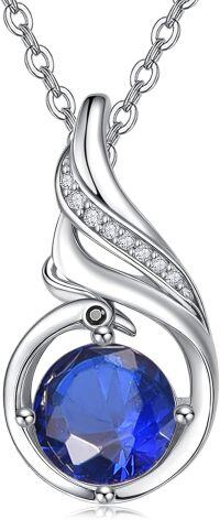 wholesale Sterling Silver Phoenix Birthstone Pendant Necklace for Women-09-Sapphire