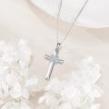 wholesale 925 Sterling Silver Cubic Zirconia Accented Celtic Cross Pendant Necklace for Women Girls Christian  45cm Chain Length-0-4